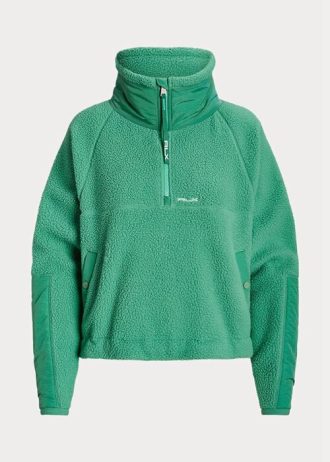 Vihreät naisten Ralph Lauren Ripstop-koristeiset korkeanhuoiset fleecepuserot Vihreät naisten Ralph Lauren Ripstop-koristeiset korkeanhuoiset fleecepuserot