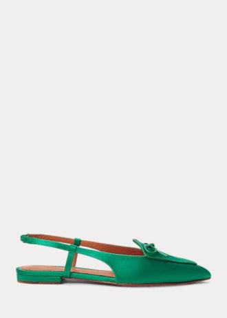Vihreät naisten Ralph Lauren Silk-Blend Satin Slingback tasaiset kengät Vihreät naisten Ralph Lauren Silk-Blend Satin Slingback tasaiset kengät