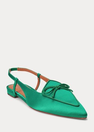 Vihreät naisten Ralph Lauren Silk-Blend Satin Slingback tasaiset kengät Vihreät naisten Ralph Lauren Silk-Blend Satin Slingback tasaiset kengät