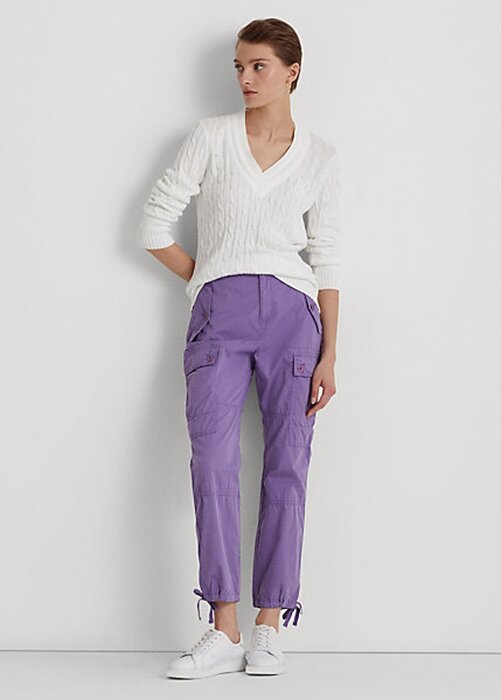 Violetti naisten Ralph Lauren höyhenpainoiset Twill Cargo -nilkkahousut Violetti naisten Ralph Lauren höyhenpainoiset Twill Cargo -nilkkahousut