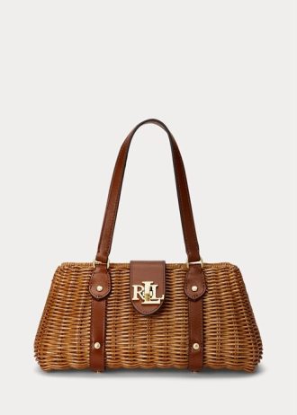 Walnut/Lauren Tan naisten Ralph Lauren Rattan -kokoiset Lilly-laukut