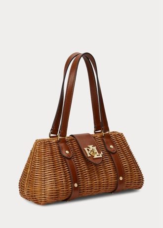 Walnut/Lauren Tan naisten Ralph Lauren Rattan -kokoiset Lilly-laukut